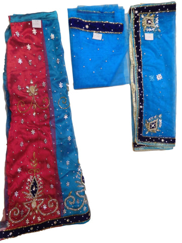 Blue & Pink Designer Kids (10-18 Years) Lahenga Hand Embroidery Work Net Lahenga With Net Dupatta & Net Blouse