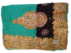 Turquoise Designer Georgette Hand Embroidery Zari Stone Work Saree Sari