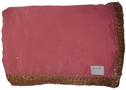 Baby Pink Designer Crepe (Chinon) Hand Embroidery Zari Cutdana Stone Work Saree Sari