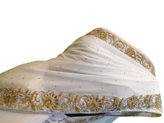 White Designer Gerogette (Synthetic) Hand Embroidery Stone Border Sari Saree