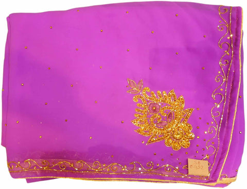 Violet Designer Georgette Sari Zari, Cutdana Thread Embroidery Work Saree