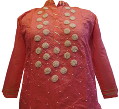 Pink Designer Cotton (Chanderi) Hand Embroidery Gota Pearl Work Kurti Kurta