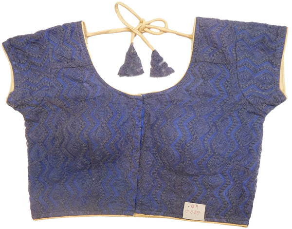 Blue Designer Net Hand Embroidery Thread Work Ready To Wear Blouse
