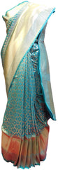 Turquoise Designer Bridal Hand Weaven Pure Benarasi Zari Work Saree Sari With Blouse