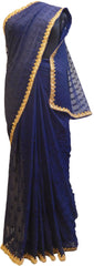 Blue Designer Pure Chiffon Hand Embroidery Thread Stone Work Saree Sari
