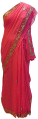 Pink Designer Georgette (Viscos) Hand Embroidery Stone Zari Thread Pearl Work Sari Saree