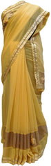 Yellow Designer Chiffon Hand Embroidery Work Saree Sari
