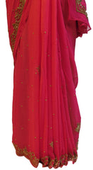 Pink Designer Georgette (Viscos) Hand Embroidery Stone Zari Thread Pearl Work Sari Saree