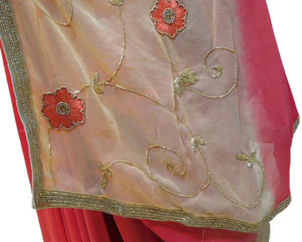 Red & Cream Designer Georgette Saree