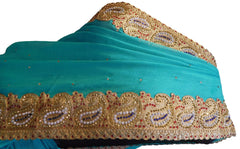 Turquoise Designer Georgette Hand Embroidery Zari Stone Work Saree Sari
