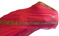 Pink Designer Georgette (Viscos) Hand Embroidery Stone Zari Thread Pearl Work Sari Saree