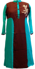 Turquoise & Brown Designer Georgette Kurti