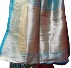 Turquoise Designer Bridal Hand Weaven Pure Benarasi Zari Work Saree Sari With Blouse