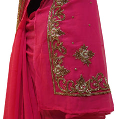 Pink Designer Georgette (Viscos) Hand Embroidery Stone Zari Thread Pearl Work Sari Saree