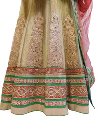 Red, Cream Designer Bridal Hand Embroidery Work Lahenga With Net Dupatta & Silk Blouse