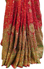 Red Bridal Jhalak Gerogette (Synthetic) Hand Embroidery Stone Border Sari Saree