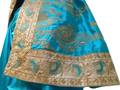 Turquoise Designer Silk Hand Embroidery Thread Zari Work Saree Sari