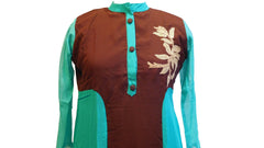 Turquoise & Brown Designer Georgette Kurti