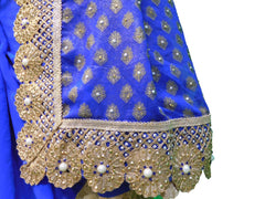 Blue & Cream Designer Georgette Hand Embroidery Stone Border Sari Saree