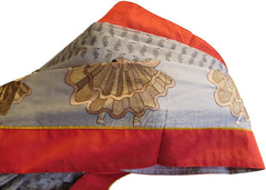Brown Designer Pure Cotton Thread Embroidery Printed Sari With Red Border Saree