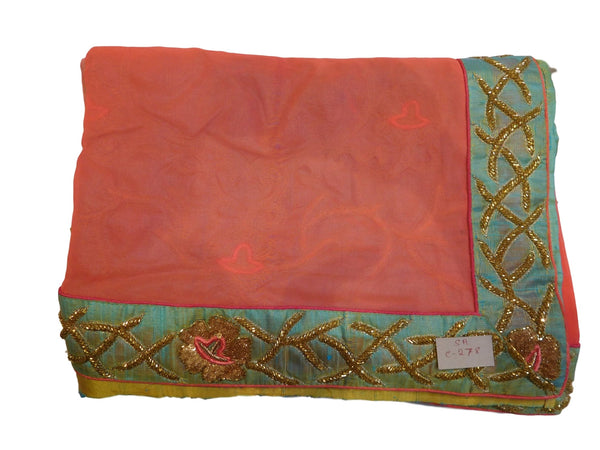 Gajari Designer Georgette (Viscos) Hand Embroidery Border Sari Saree