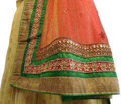 Red, Cream Designer Bridal Hand Embroidery Work Lahenga With Net Dupatta & Silk Blouse