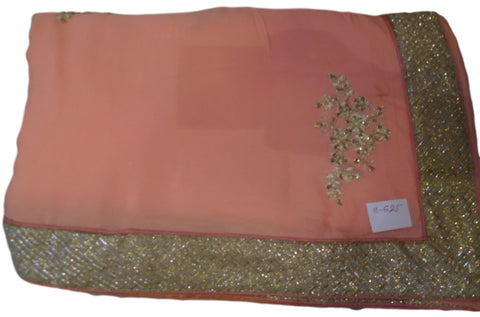Baby Pink Designer Georgette (Viscos) Hand Embroidery Cutdana Sequence Thread Pearl Work Saree Sari