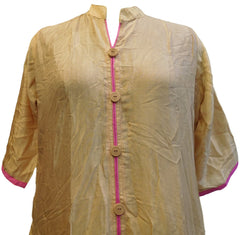 Beige Designer Cotton (Rayon) Solid Colour Kurti Kurta With Pink Pipin