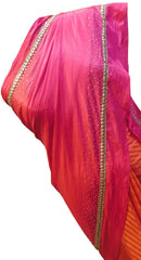Pink & Orange Designer Silk Sari Stone Cutdana Hand Embroidery Work Saree