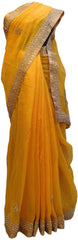 Yellow Designer Georgette Hand Embroidery Zari Pearl Thread Cutdana Stone Work Saree Sari