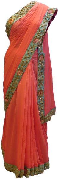 Gajari Designer Georgette (Viscos) Hand Embroidery Border Sari Saree