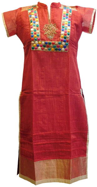 Red Designer Cotton (Supernet) Kurti