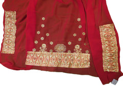 Red Bridal Jhalak Gerogette (Synthetic) Hand Embroidery Stone Border Sari Saree