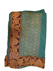 Blue Designer Net Hand Embroidery Stone Border Sari Saree