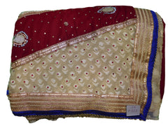 Merron & Cream Designer Velvet & Brasso Hand Embroidery Stone Border Sari Saree