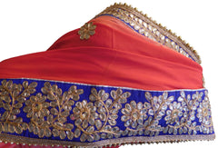 Bollywood Style Gajari Gota Saree With Blue Border With Pearl Lace Sari