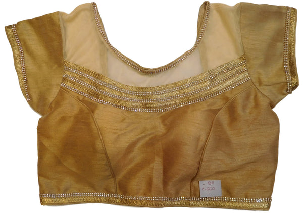 Golden Designer Silk Net Hand Embroidery Stone Zari Work Ready To Wear Stitched Blouse