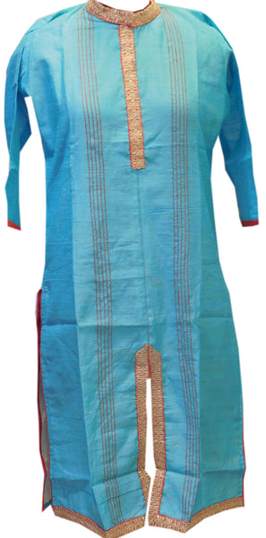 Blue Designer Cotton (Chanderi) Kurti