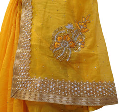 Yellow Designer Georgette Hand Embroidery Zari Pearl Thread Cutdana Stone Work Saree Sari