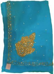 Blue Designer Georgette Sari Zari, Cutdana Thread Embroidery Work Saree
