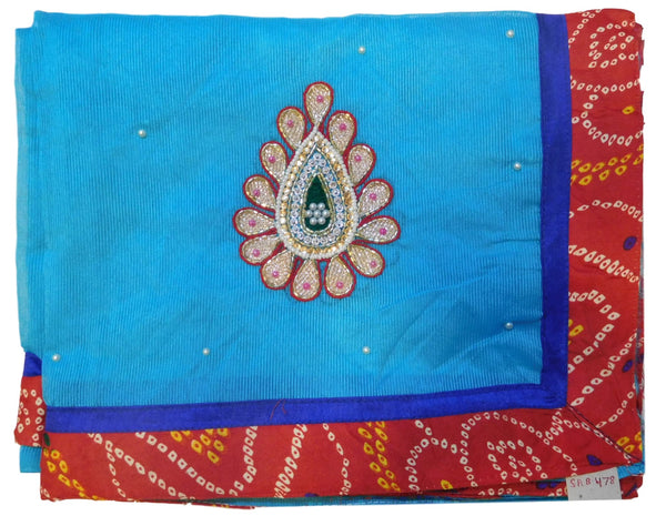 Blue Designer Hand Embroidery Supernet Saree
