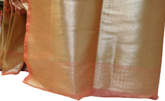 Peach Traditional Designer Bridal Hand Weaven Pure Benarasi Zari Work Saree Sari With Blouse