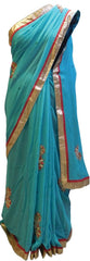 Turquoise Designer Hand Embroidery Saree Sari