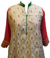 Cream & Red Designer Cotton (Chanderi) Kurti