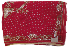 Merron Designer Gerogette (Synthetic) Hand Embroidery Stone Border Sari Saree