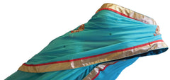 Turquoise Designer Hand Embroidery Saree Sari