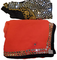 Gajari Boutique Mirror Border Work Sari Saree With Heavy Designer Blouse