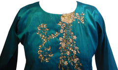 Turquoise Designer Cotton (Chanderi) Kurti