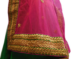 Green & Pink Designer Bridal Hand Embroidery Work Lahenga With Net Dupatta & Silk Blouse