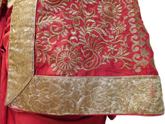Red Designer Silk Hand Embroidery Thread Zari Work Saree Sari